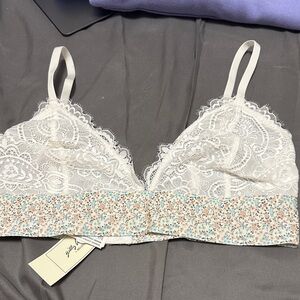 Gilly Hicks White Lace Bralette with Blue Floral Band